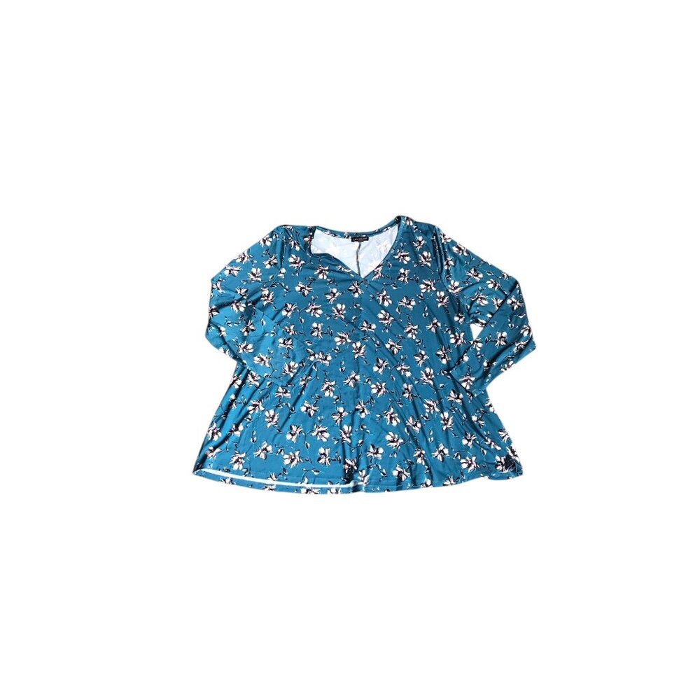 Lane Bryant Blue, Gray and Black Flower Blouse